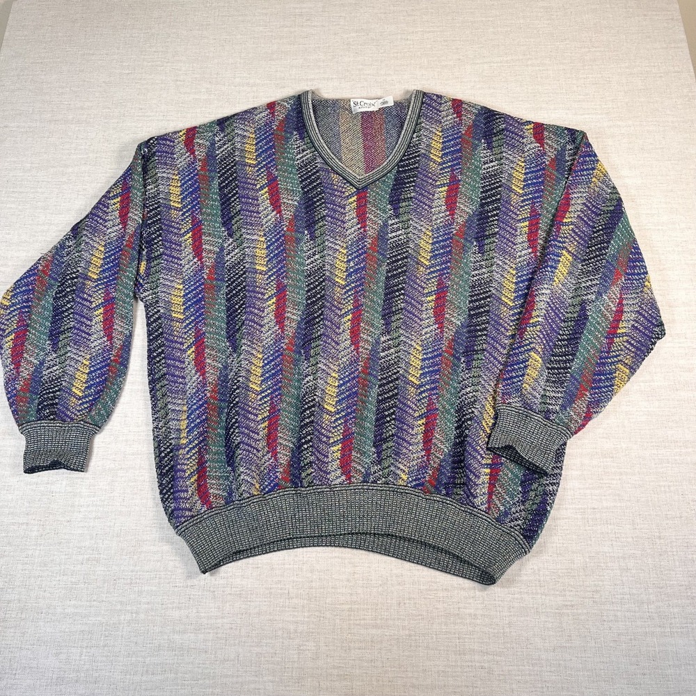 Vintage St Croix Shop Knit Sweater  Multicolor Coogi Style Made In USA Men XXL